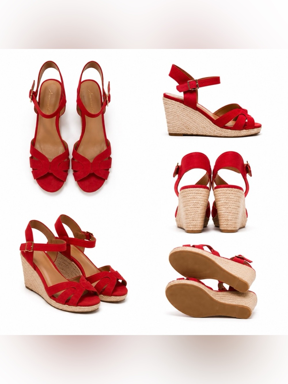 American Eagle Outfitters Red Suede Espadrille Wedge Sandals